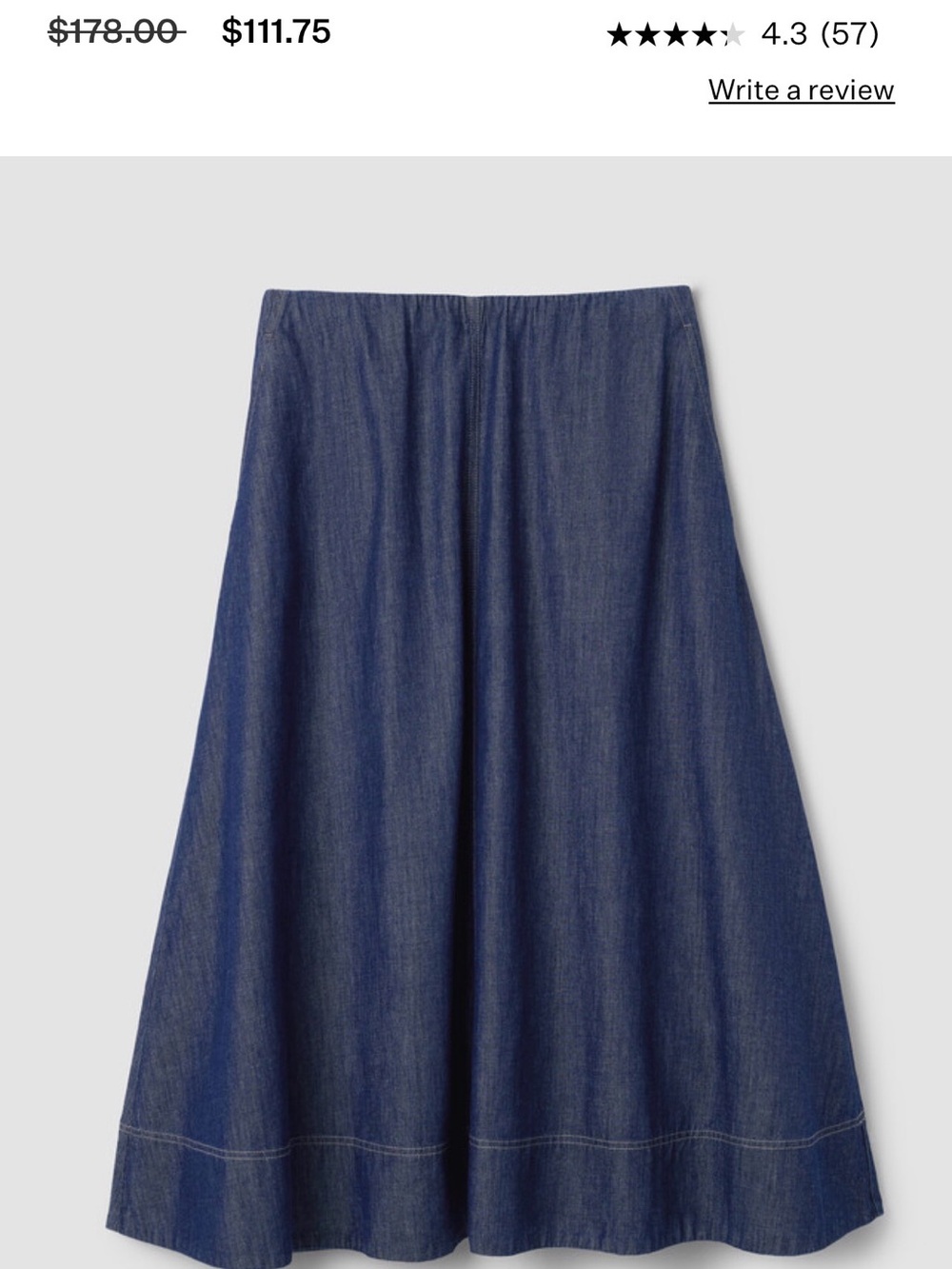 Eileen Fisher lightweight organic denim half circle skirt xxs NWT